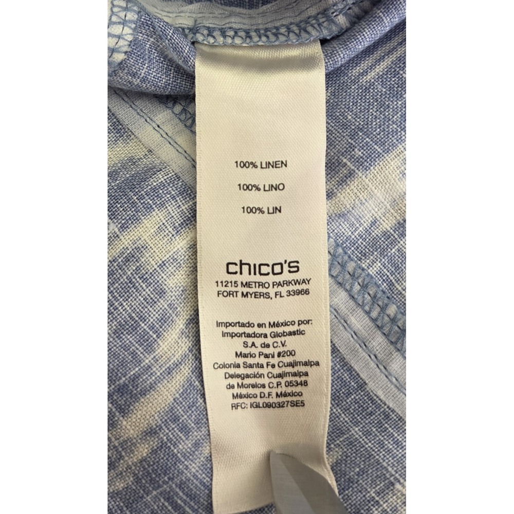 Chicos 100% Linen Blue White Geometric Pant Size 1.5 Vacation Resort 31" Inseam - Picture 4 of 7